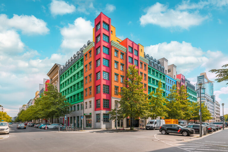 Farbenfrohes, buntes Haus in Berlin an einem schönen Sommertag