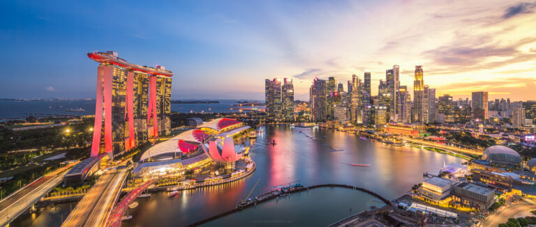 Wide view over the Singapore Marina from the 32nd floor of the Ritz Carlton.