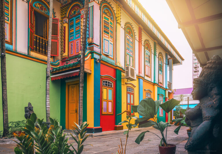 Colourful house in little India, Singapore early in the morning